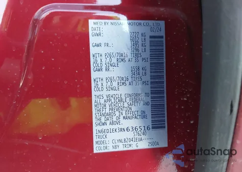 2024 Nissan Frontier Sv 4X4 z USA, uszkodzony, nr VIN 1N6ED1EK3RN636516